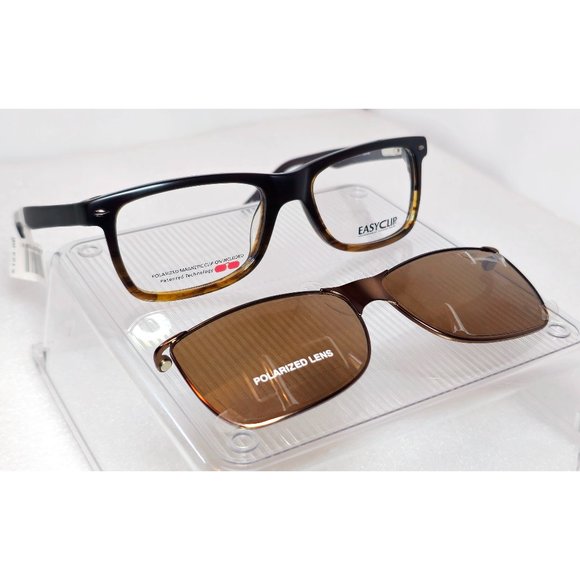 Brown Amber EasyClip Polarized Eyeglasses Matte Shiny Unisex Small 50-17-135 NWT - Picture 2 of 12